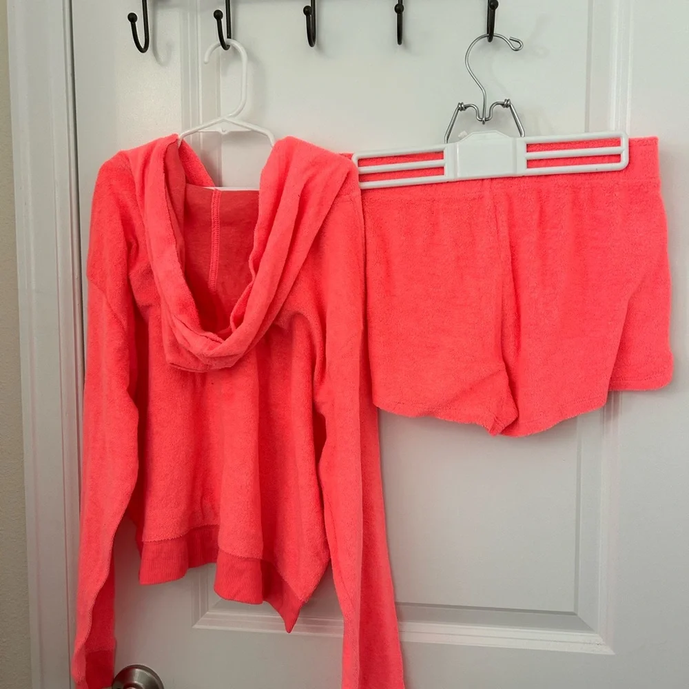 Justice Coral Pink Terry Hoodie and Shorts Set